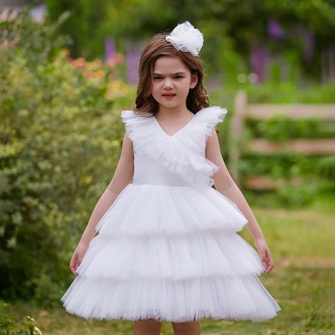 Puffy Tulle White Bridesmaid Dresses For Girls Children Formal Wedding Prom Gown Elegant Kids Girl Birthday Princess Par Dark Red Dark Red 140 7 8T 140 7 8T