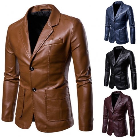 Spring And Autumn New Style Lapel Leather Jacket For Men Slim And