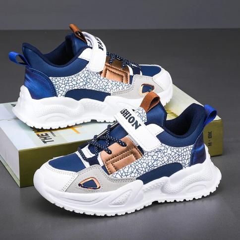 Rotary Buckle Sneakers Boys Net Shoes Super Cool Daddy Shoes Fashion Kindergarten Boys Casual Shoes Soft Soles Shoe Size 34 Color 2024P Blue