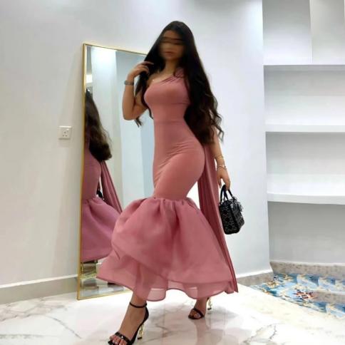 Oeing One Shoulder Luxury Formal Evening Dresses Pleat Sleeveless