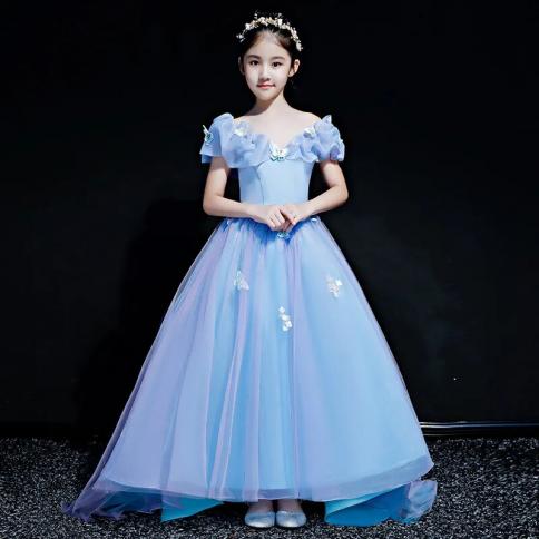 sachin and babi light blue dress Elegant Princess Dress Ball Gown Flower Girl Dress Weeding Party Tulle Lace  Long Girl Dress Formal Costume Kids Dress For Girls main image 1