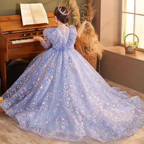 Teenmiro Fancy Girl Prom Long Dress Kids Wedding Tulle Sequins Gown  Children Birthday Party Dresses Teenager Evening Ves Kid Size 12-13Y Color  Floor length dress
