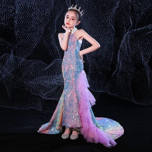 mermaid dresses for girls I Washed Up Like This Mermaid Ruffle Sundress Blue / 7Y
