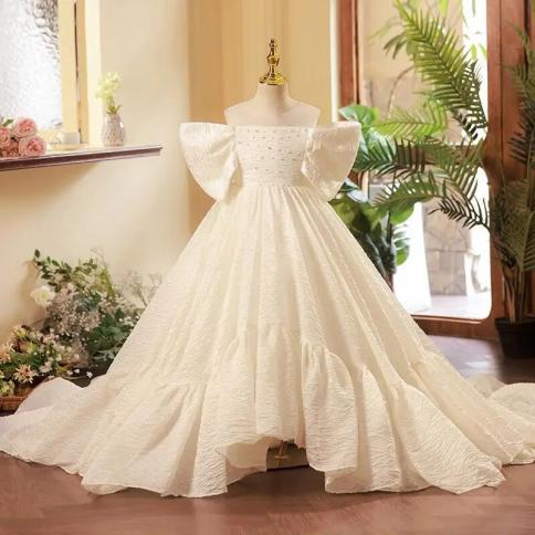 Flower Girl Mermaid Tails Dresses Teenagers Prom Gowns Children Party  Clothes Kids Evening Formal Dress For Bridesmaid W Color Beige Kid Size  13-14Y