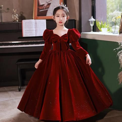 2023 Teenmiro Prom Dress For Girls Children Elegant Red Velvet