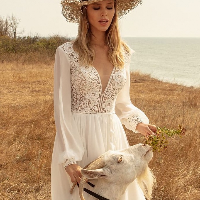 Women s Wedding Dresses Deep V Neck Beach Dresses Wedding Dinner