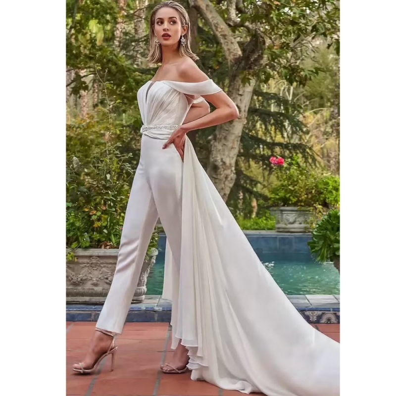 And Style Women s Jumpsuit Dress Backless High Waist Pants Wedding Dress Dinner Party Dress Suit size 10 Color ivory white