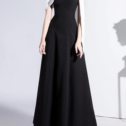 Fashion Prom Gown One Shoulder Celebrity Temperament Party Dress Bridesmaid  Wedding Evening Dress Host Graduation Dress Color Black US Size XS