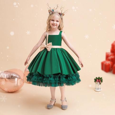Green Christmas Girls Party Dresses Children Elegant Wedding Princess Kids  Dresses For Girl Xmas Birthday Baby Clothes P-Party Dresses
