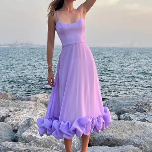 Light Purple Prom Dresses Simple Spaghetti Strap A Line Ruffles Scoop Neck Formal Party Evening Gowns Graduation Dresses Color champagne US Size 2
