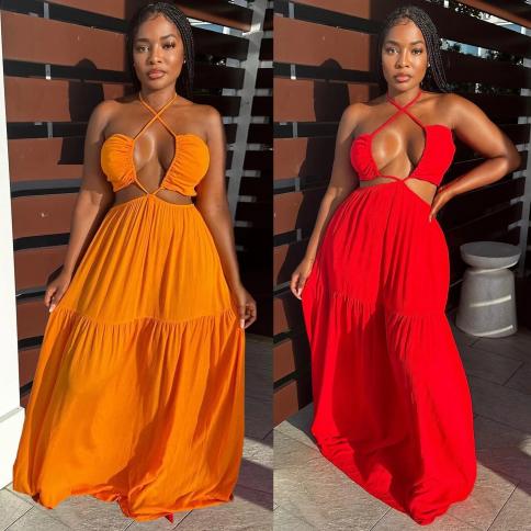 Summer Boho Loose Dress Women Halter Elegant Casual Hollow Out Skater Dress size S Color S10583 1