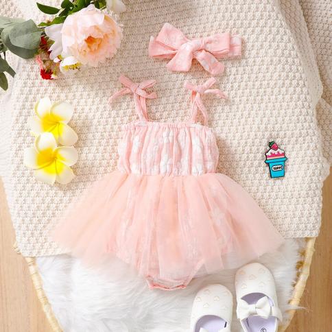 0 18 Months Newborn Infant Baby Clothing Baby Girl Romper Pink Dress Strap  Romper Tulle Tutu Dress With Headband Outfit Kid Size 62 0-3Months Color  112111487