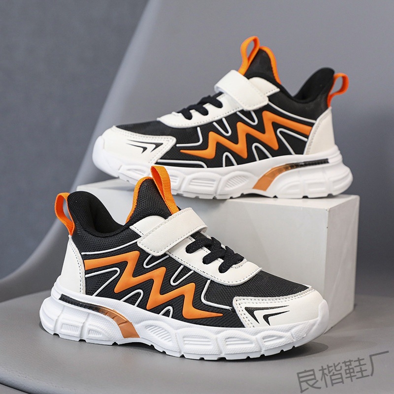 Boys Shoes 2024 Autumn New Popular Children s Breathable Mesh Shoes Medium And Large Children s Thin Elementary School size 33 Color Dark blue leather