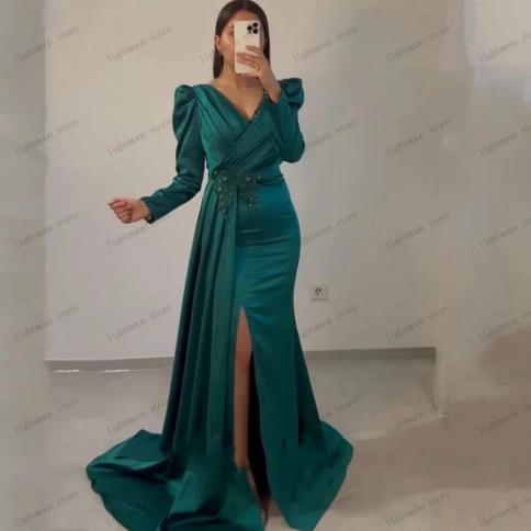 Modest Evening Dresses Elegant Prom Dress Full Sleeves V Neck Ball Gowns  Simple Robes For Formal Party Vintage Vestidos Color Burgundy US Size 26W