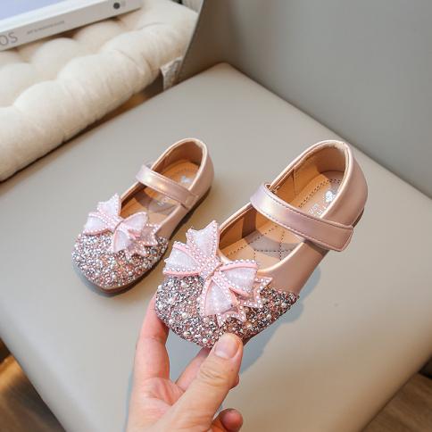 New Girls Fashion Casual Shoes Simple Rhinestones Cute Bow Hook Loop Kids Fashion Mary Janes For Party Wedding Shows 2 Color Beige Shoe Size 25
