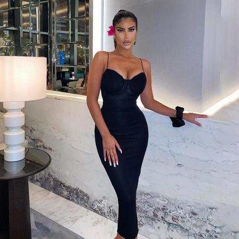 Backless Solid Sleeveless Revealing Midi Strips Evening Prom Dress 2023  Bodycon Streetwear Party Club Outfits Y2k 8765 Color Black US Size 2