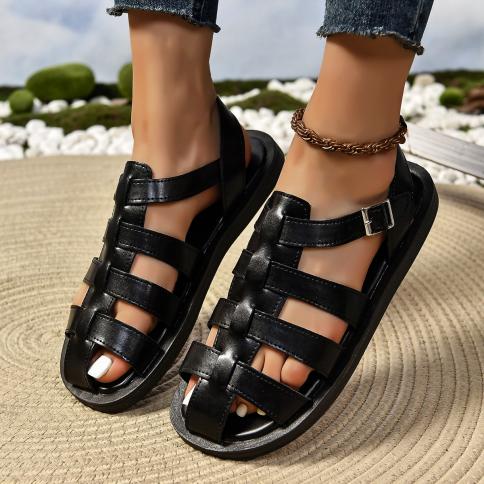 New Women Flats Sandals Summer Dress Sandals Fashion Slides Walking Brand  Gladiator Sandals Designer Classic Cozy Female Color Black Shoe Size 40