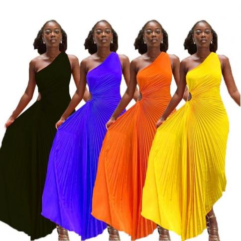 Women s Prom Dresses Slim Fit One Shoulder Cutout Pleated Gown Skirt Banquet Ball Party Dress For Women Clothing Vestid size L Color MULTI