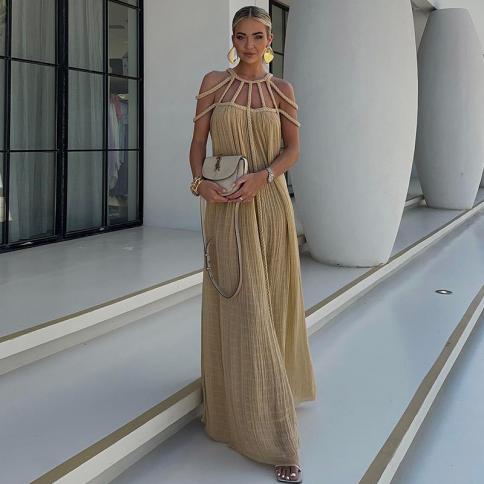 sachin and babi light blue dress Vintage Backless Halter Maxi Dress Women Summer Holiday Beach Loose Dresses  Black Party Club Elegant Sleeveless Female size One size Color Black