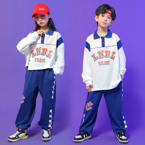 Kid Hip Hop Clothing White Polo Shirt Top Casual Checkered Jogger Sweat Pants For Girl Boy Jazz Dance Costume Clothes Se size M Color Black