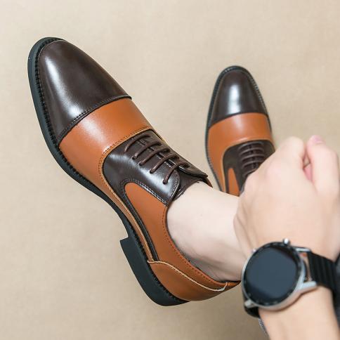 Derby Shoes For Men Luxury Designer Color Combination Men's Formal Shoes  Handmade Business Evening Dress Triple Joint Me Color Black Shoe Size 38