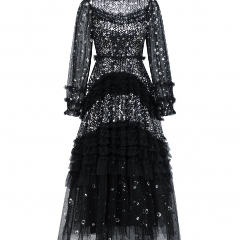 Middle Eastern Sparkling Annual Party Dress, Elegant And Elegant Long Skirt For Celebrities, High-waisted Slim Skirt, M size M Color Navy blue Middle Eastern Sparkling Annual Party Dress, Elegant And Elegant Long Skirt For Celebrities, High-waisted Slim Skirt, M size M Color Navy blue