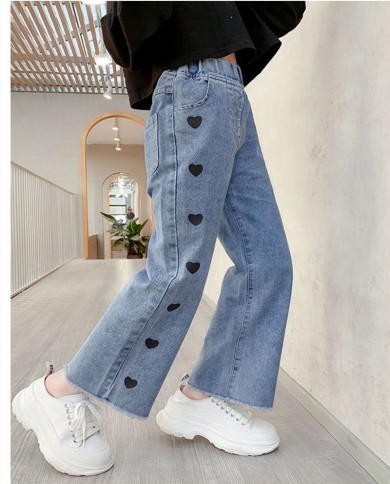 Girls Jeans Spring And Autumn Wide-leg Pants Loose Straight Trousers colour  Heart wide leg pants appropriate height 170 yards [recommended height is  about 158]