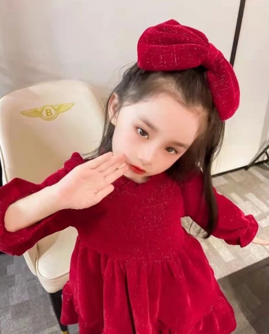 Girls Winter Dresses Plus Velvet Thickening New Childrens Bright