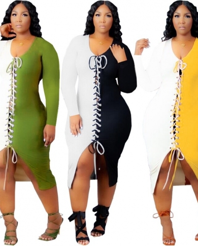 Plus Size Fall Splicing Bandage Dress Evening Maxi Dresses For