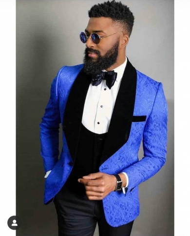 Classic Royal Blue Floral Slim Fit Custom Made Mens Suits 2023
