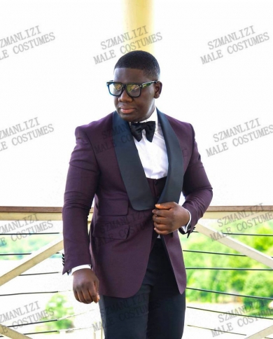 Burgundy Groomsman Costume Homme Party Mens Suits Wedding Suits