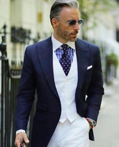 Wehilion Men's Slim Fit Suit One Button 3-Piece Blazer Dress Business  Wedding Party Jacket Vest & Pant White L - Walmart.com