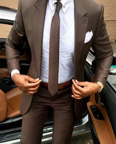 Mens Suits jacketpants Latest Coat Pants Designs Brown Slim Fit