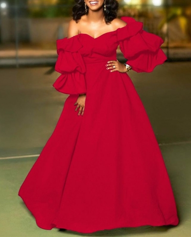 Women Bohemian Dress Vonda 2023 Flare Sleeve Off Shoulder Party