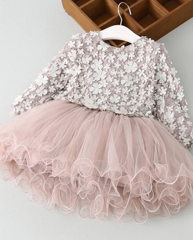 Appliques Long Sleeve Kids Dresses For Gils Autumn Winter Party