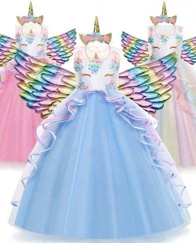 Unicorn Dress For Girls Ball Gown For Kids Rainbow Formal Princess