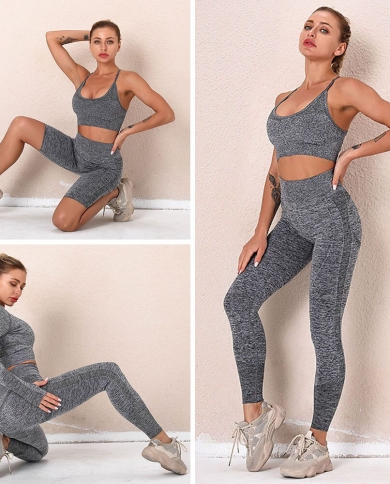 Womens Athletic Yoga Sweatsuit Set Two Piece Gym Seamless Workout